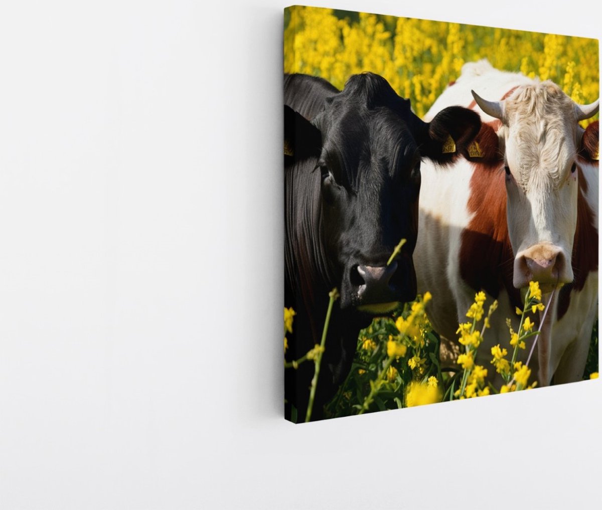 Saammp Canvas Schilderij - 2 Koeien in de wei - Natuur - Dieren - 100x100 - Foto op canvas - Wanddecoratie - Muurdecoratie Woonkamer - Slaapkamer decoratie - Canvas Print Multicolor