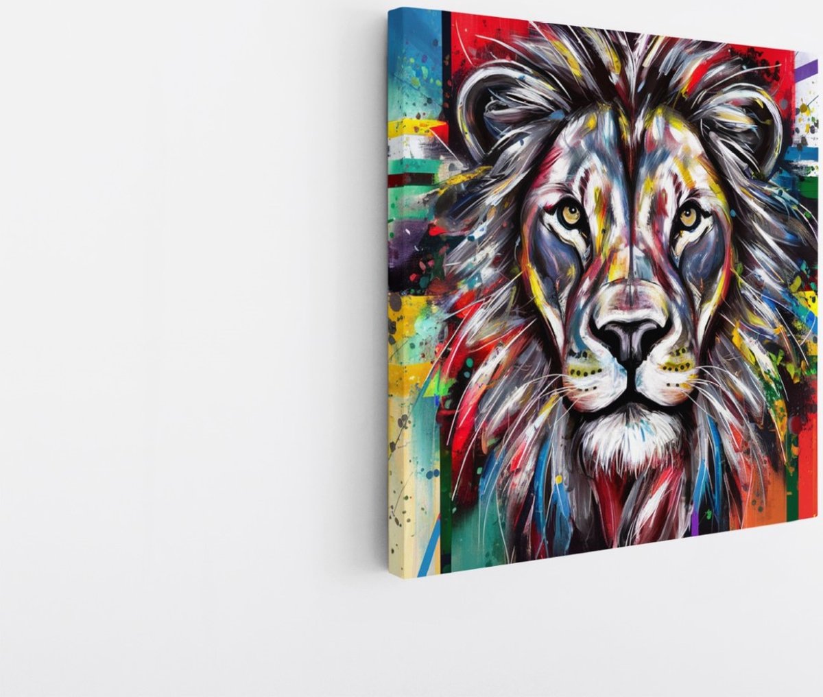 Saammp Canvas Schilderij - Abstracte Leeuw - Kunst - Dieren - Natuur - 40x40 - Foto op canvas - Wanddecoratie - Muurdecoratie Woonkamer - Slaapkamer decoratie - Canvas Print Multicolor