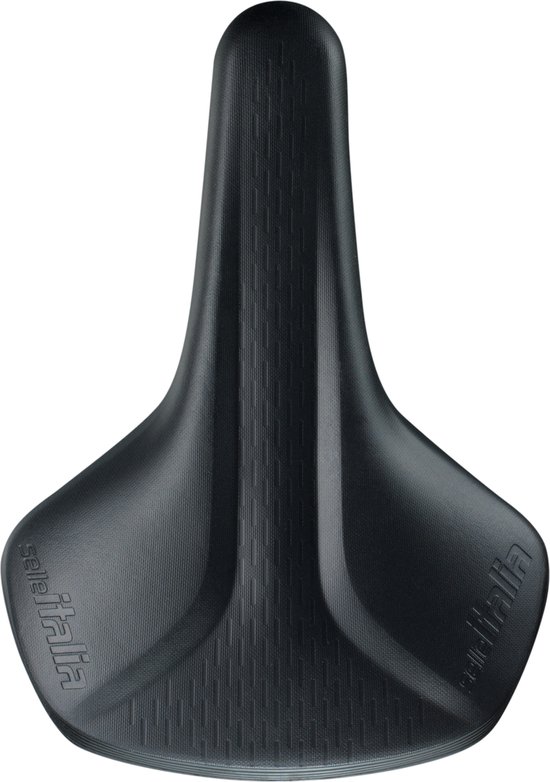 Zwarte Selle Italia fietszadel met ribbelpatroon aan de zijkanten.