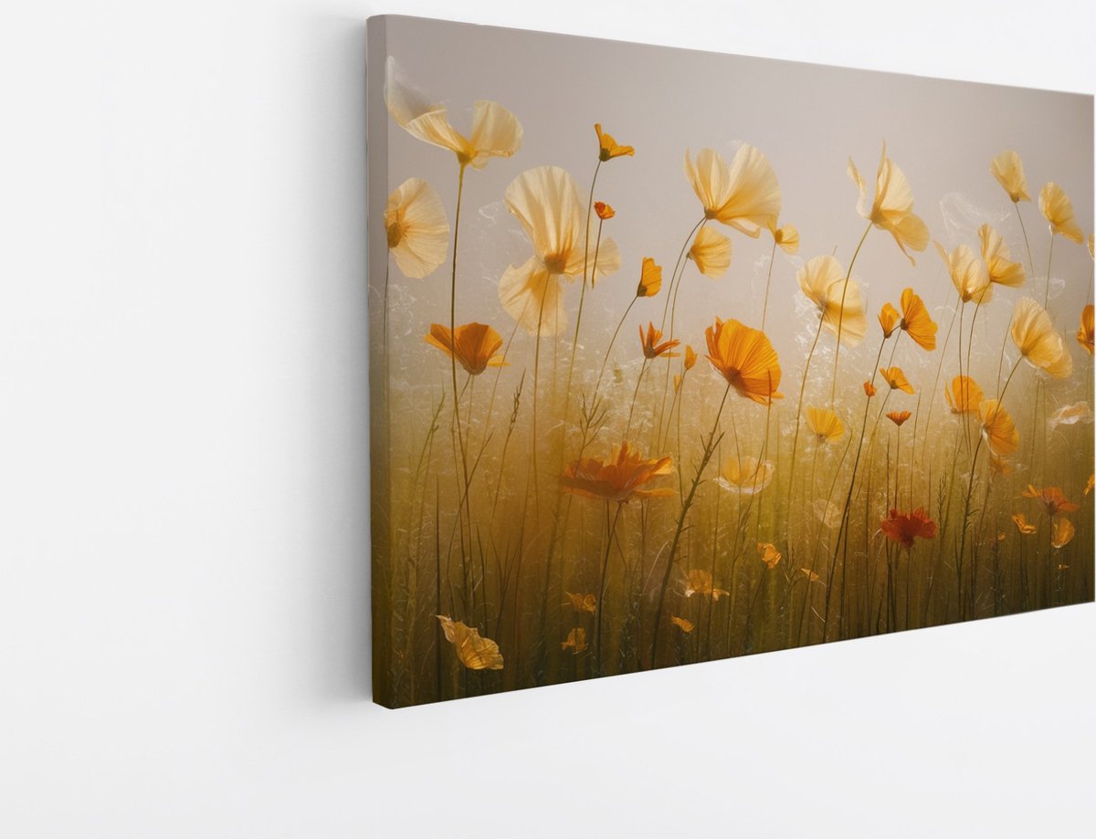 Saammp Canvas Schilderij - Gele Bloemen - Natuur - 50x40 - Foto op canvas - Wanddecoratie - Muurdecoratie Woonkamer - Kantoor Decoratie Multicolor