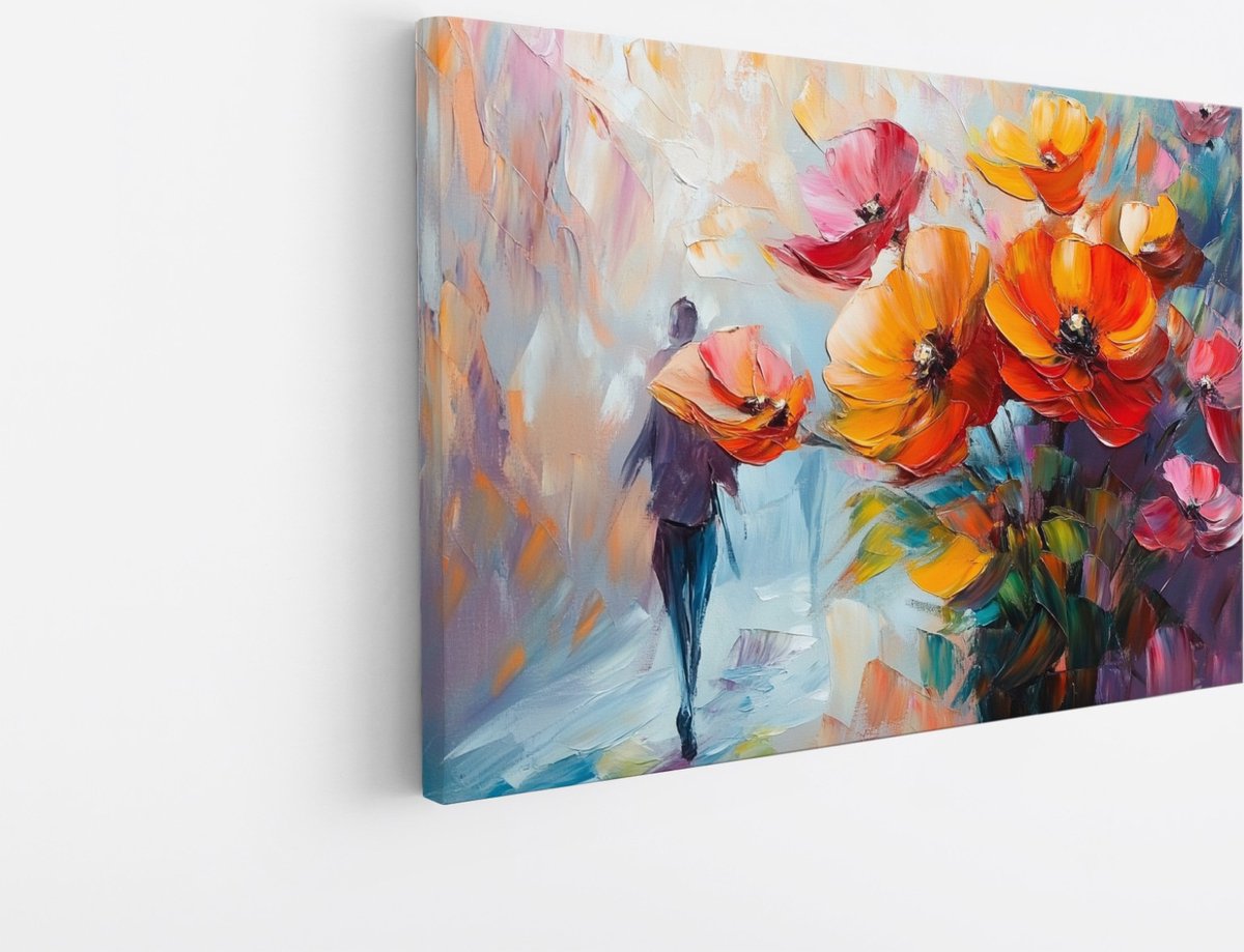 Saammp Canvas Schilderij - Abstract - Gekleurde Bloemen - Kleurrijk - Natuur - 50x40 - Foto op canvas - Wanddecoratie - Muurdecoratie Woonkamer - Kantoor Decoratie Multicolor