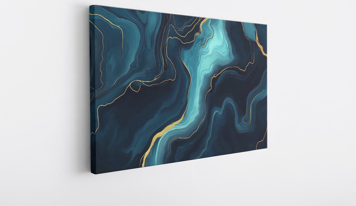 Saammp Canvas Schilderij - Marmer - Vloeibaar - Turqoise - Abstract kunstwerk - 50x40 - Foto op canvas - Wanddecoratie - Muurdecoratie Woonkamer - Slaapkamer decoratie - Canvas Print Multicolor