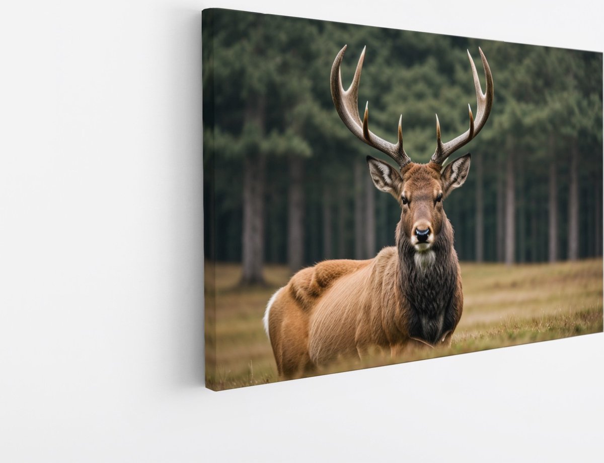 Saammp Canvas Schilderij - hert in de wei - Natuur - Dieren - 150x100 - Foto op canvas - Wanddecoratie - Muurdecoratie Woonkamer - Slaapkamer decoratie - Canvas Print Multicolor