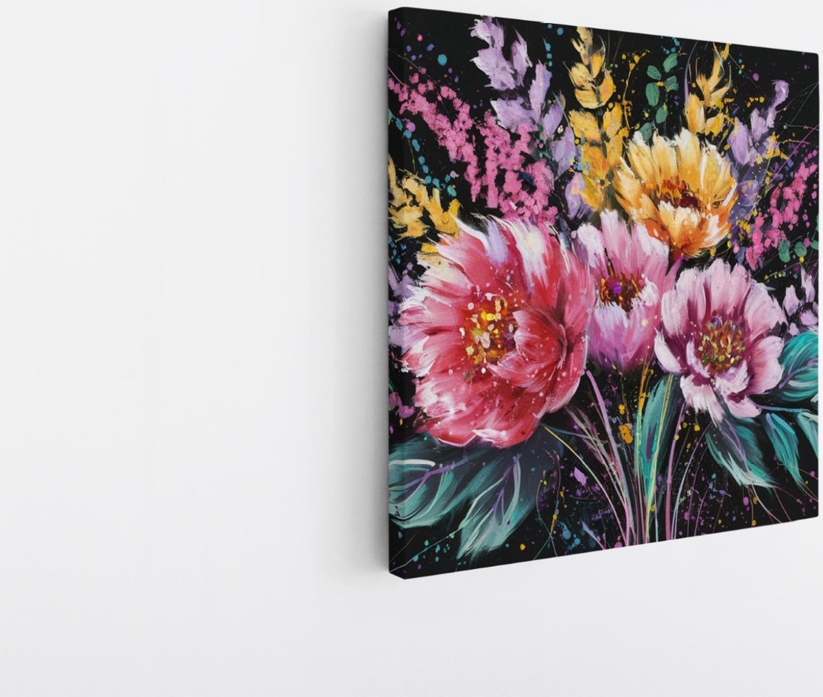 Saammp Canvas Schilderij - Kleurrijk - Bos Bloemen - Abstract - Natuur - 20x20 - Foto op canvas - Wanddecoratie - Muurdecoratie Woonkamer - Kantoor Decoratie Multicolor