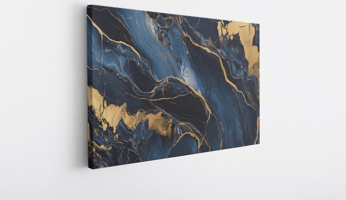 Saammp Canvas Schilderij - Blauw goude Kunst - Abstract - 40x30 - Foto op canvas - Wanddecoratie - Muurdecoratie Woonkamer - Kantoor Decoratie Multicolor