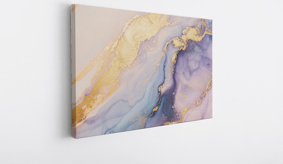 Saammp Canvas Schilderij - Marmer - Blauw - Abstract kunstwerk - 45x30 - Foto op canvas - Wanddecoratie - Muurdecoratie Woonkamer - Slaapkamer decoratie - Canvas Print Multicolor