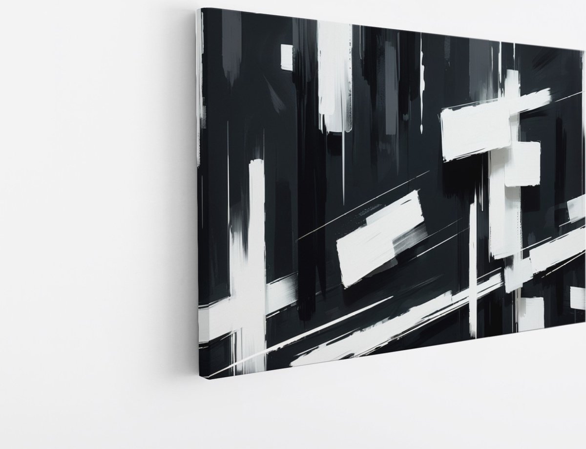 Saammp Canvas Schilderij Abstract - Geometrische Kunst - Zwart-Wit - 40x30 - Foto op canvas - Wanddecoratie - muurdecoratie Woonkamer - Slaapkamer decoratie - Canvas Print Multicolor