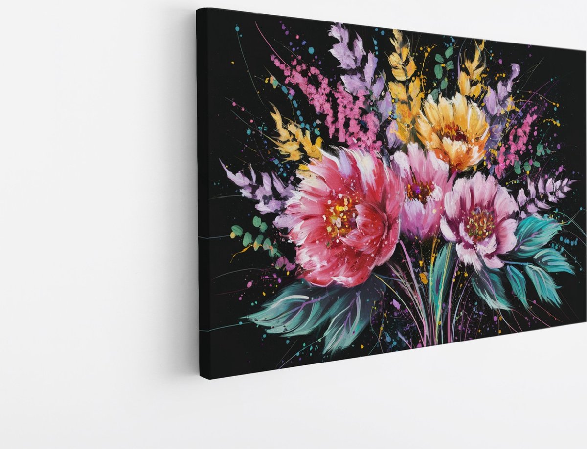 Saammp Canvas Schilderij - Kleurrijk - Bos Bloemen - Abstract - Natuur - 100x75 - Foto op