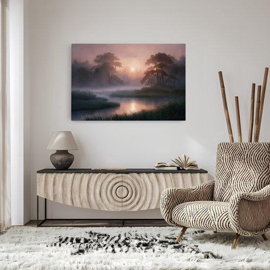 Tableau sur toile Saammp - Nature - Paysage brumeux - 120x80 - Photo sur toile - Décoration murale - Décoration murale salon - Décoration chambre - Impression sur toile