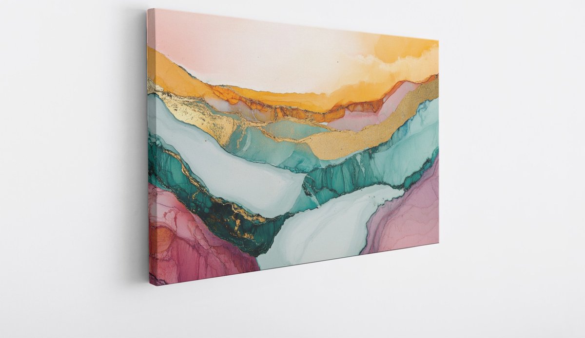 Saammp Canvas Schilderij - Marmer - Kunst - Abstracte wanddecoratie- 40x30 - Foto op canvas - Wanddecoratie - Muurdecoratie Woonkamer - Kantoor Decoratie Multicolor