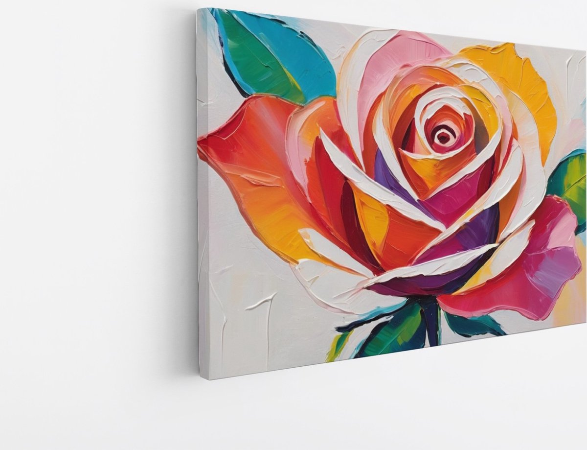 Saammp Canvas Schilderij - gekleurde Roos - Bloemen - Abstract - 150x100 - Foto op canvas - Wanddecoratie - Muurdecoratie Woonkamer - Kantoor Decoratie Multicolor
