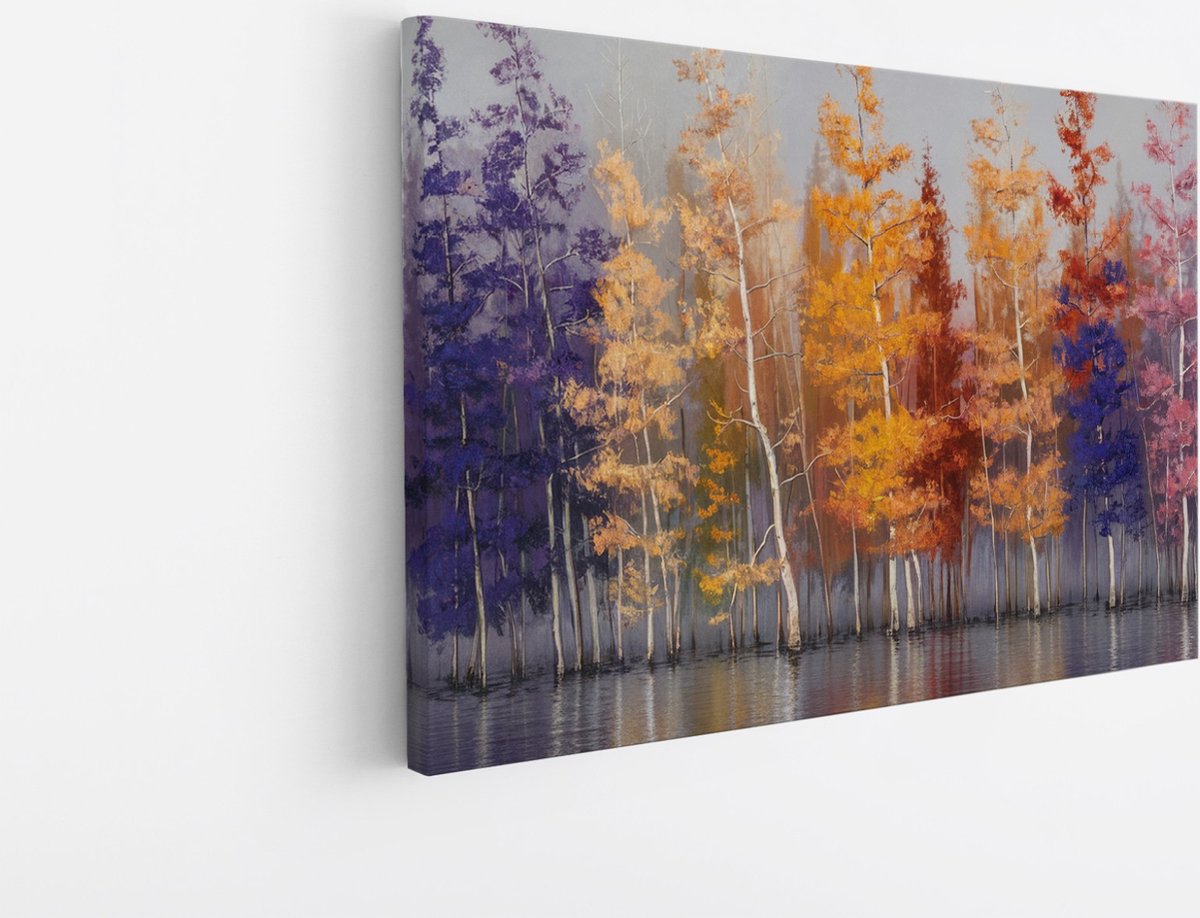 Saammp Canvas Schilderij - Kleurrijke bomen - Natuur - Abstract - 100x75 - Foto op canvas - Wanddecoratie - Muurdecoratie Woonkamer - Slaapkamer decoratie - Canvas Print Multicolor