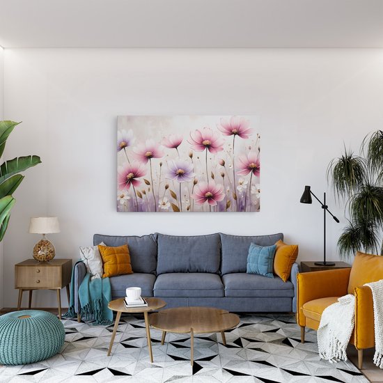 Tableau sur toile Saammp - Fleurs roses - Violet - Abstrait - Nature - 60x40 - Photo sur toile - Décoration murale - Décoration murale Salon - Décoration bureau