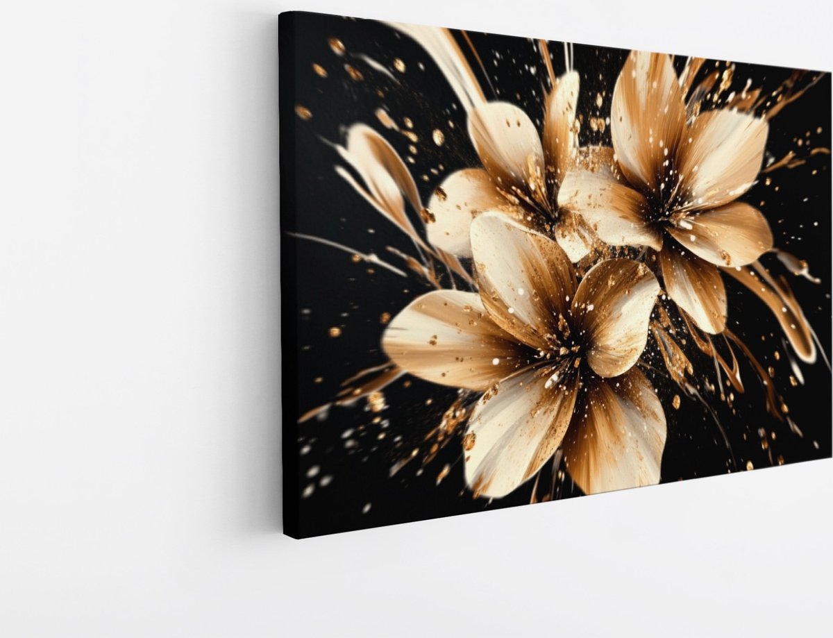 Saammp Canvas Schilderij - Vintage - beige bloemen - Natuur - Abstract - 60x40 - Foto op canvas - Wanddecoratie - Muurdecoratie Woonkamer - Woonkamer Decoratie Multicolor