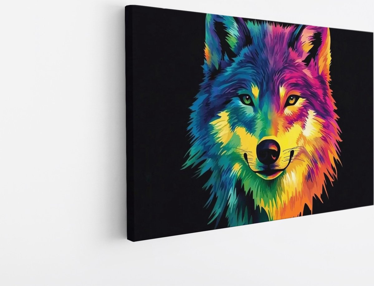Saammp Canvas Schilderij - Abstracte Wolf - Dieren - Natuur - 150x100 - Foto op canvas - Wanddecoratie - muurdecoratie Woonkamer - Slaapkamer decoratie - Canvas Print Multicolor