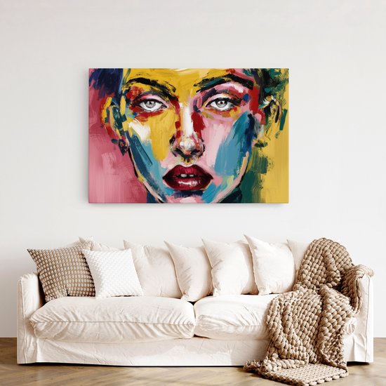 Tableau sur toile Saammp - Femme au visage coloré - abstrait - 70x50 - Photo sur toile - Décoration murale - Décoration murale Salon - Décoration chambre - Impression sur toile