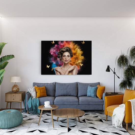 Tableau sur toile Saammp - Femme - Explosion de couleurs - abstrait - 70x50 - Photo sur toile - Décoration murale - Décoration murale Salon - Décoration chambre - Impression sur toile