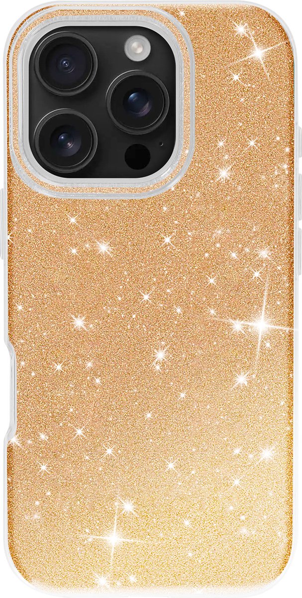 Avizar Glitter hoesje met sparkle Geschikt voor Apple iPhone 16 Pro Max, Goud