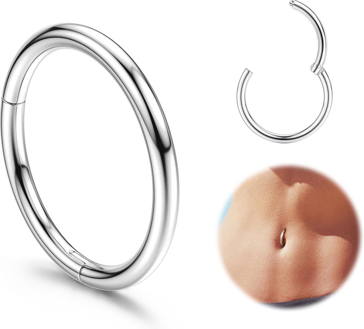 Image of 14G Scharnierende Navelring Clicker voor Vrouwen Meisjes - Cubic Zirconia Ingelegd - Glanzende Buikpiercing .