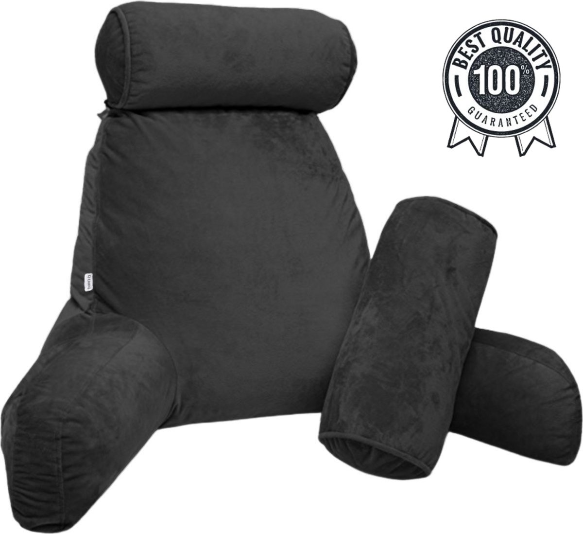 Q-Living XXL Leeskussen met Extra Nekrol - Relax Kussen - Zitkussen - Onderrug Ondersteuning - Leeskussen Voor In Bed - Zwart