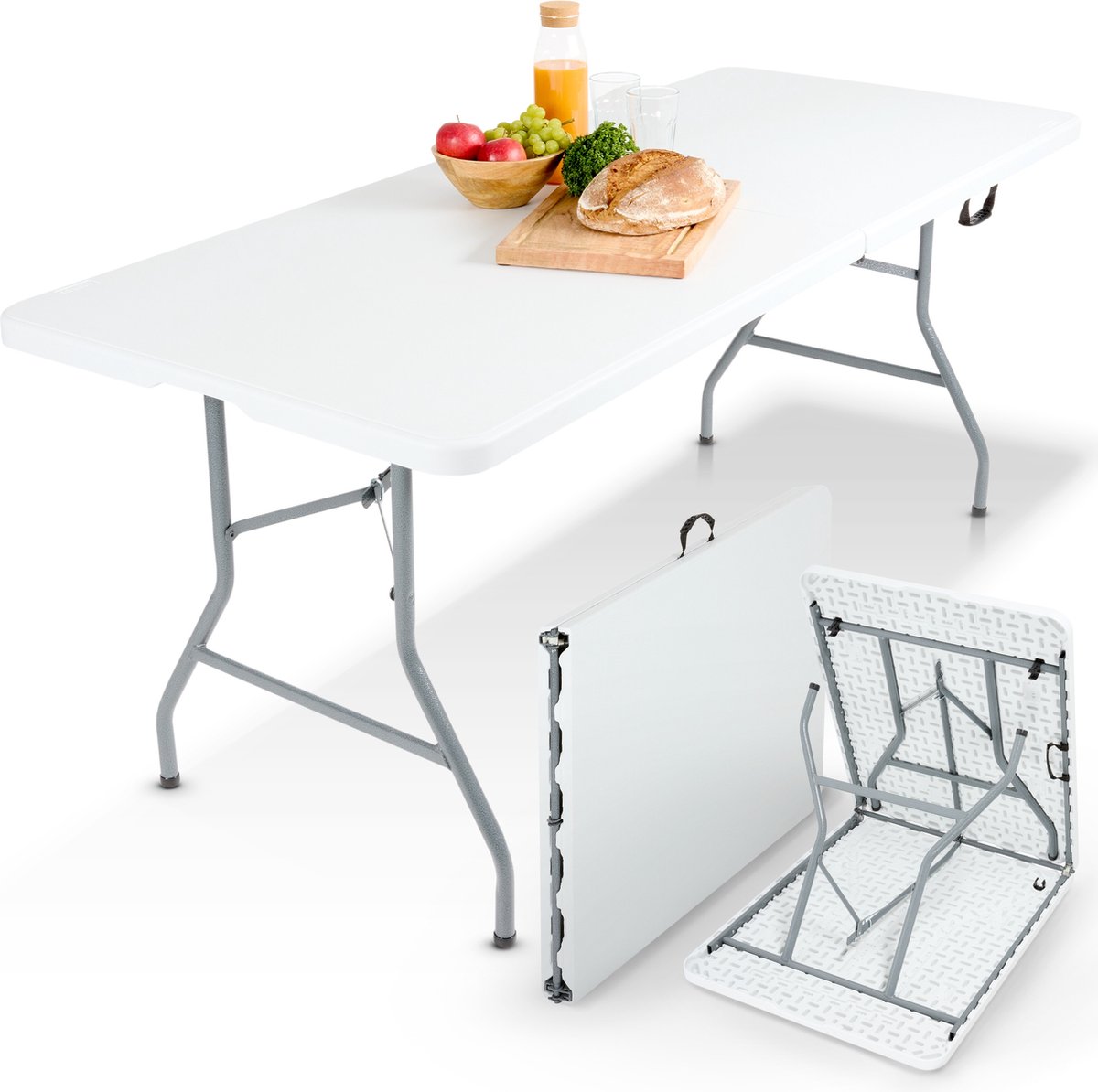 AREBOS Klaptafel - Inklapbare tafel - Campingtafel - Vouwtafel - Weerbestendig - Wit - 182 × 74 × 74 cm - 8 personen