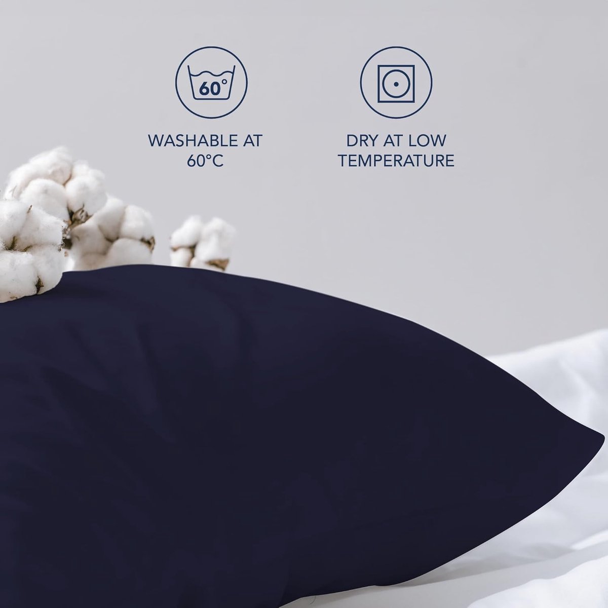 Famanu Kussensloop (Set van 2) – Donkerblauw Katoen - Voor Kussens 50 x 70 cm - 100% Jersey Katoen - Beddengoed Dubbel Bed Kussensloop - Kussenbeschermer - Bestendig en Hypoallergeen