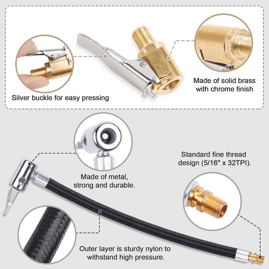 Ventielverlengset 24 cm - Bandenpomp Slang met 2x 8 mm Autoventiel Adapter voor Auto, Fiets en Motorfiets — afbeelding 3