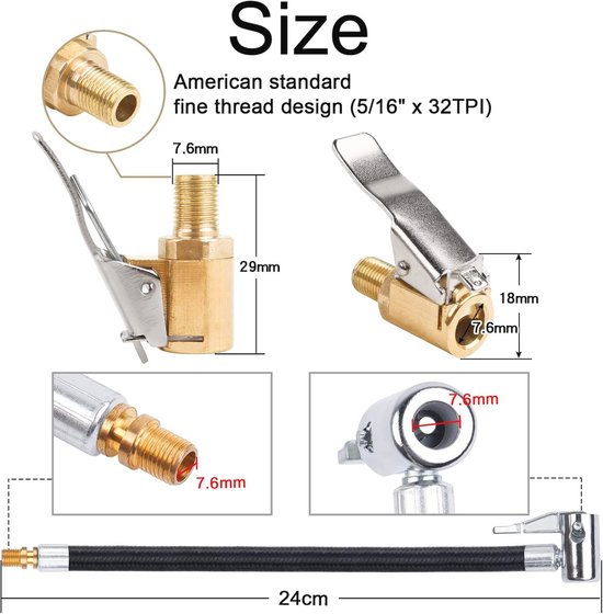 Ventielverlengset 24 cm - Bandenpomp Slang met 2x 8 mm Autoventiel Adapter voor Auto, Fiets en Motorfiets — afbeelding 2