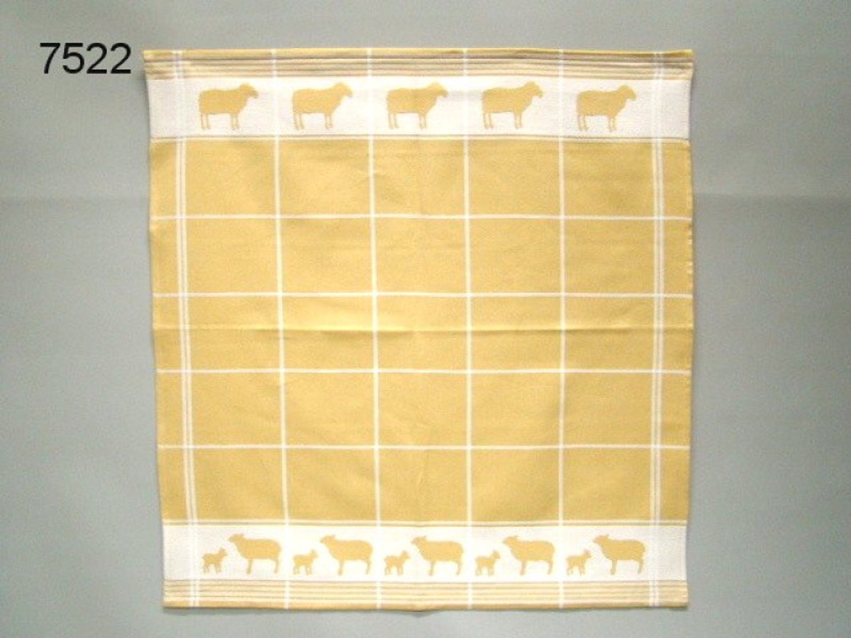 Geharo Theedoek Schapen – 60 x 60 cm – 100% Katoen – Geel Geblokt