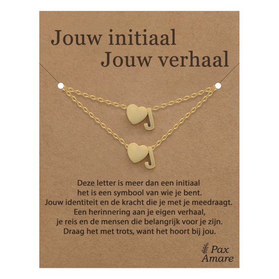 Ensemble collier et bracelet lettre J sur carte cadeau - Votre initiale, votre histoire - Acier inoxydable doré - Pendentif initiale et cœur - Pax Amare