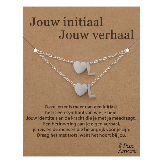 Ensemble collier et bracelet lettre L sur carte cadeau - Votre initiale, votre histoire - Acier inoxydable argenté - Pendentif initiale et cœur - Pax Amare