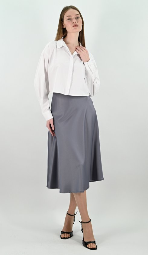 YesMooi - Jupe mi-longue en satin - Gris brume - XXL (44)