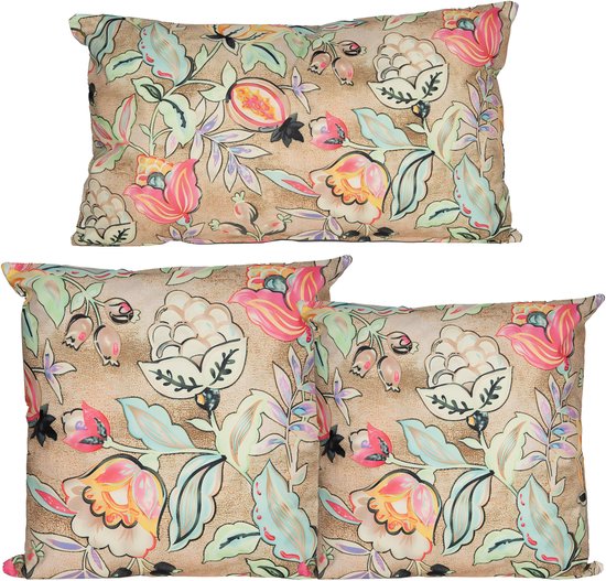 Ensemble de Sierkussen Anna Collection - 3 pièces - intérieur et extérieur - fleurs sauvages - beige
