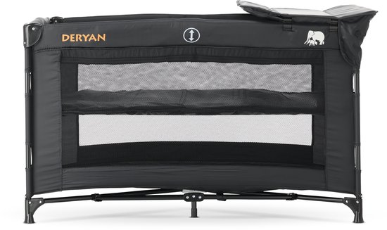 Deryan Luxe Campingbed - Inclusief transporttas - Inclusief verschoonblad -Inclusief bodemverhoger - Zwart