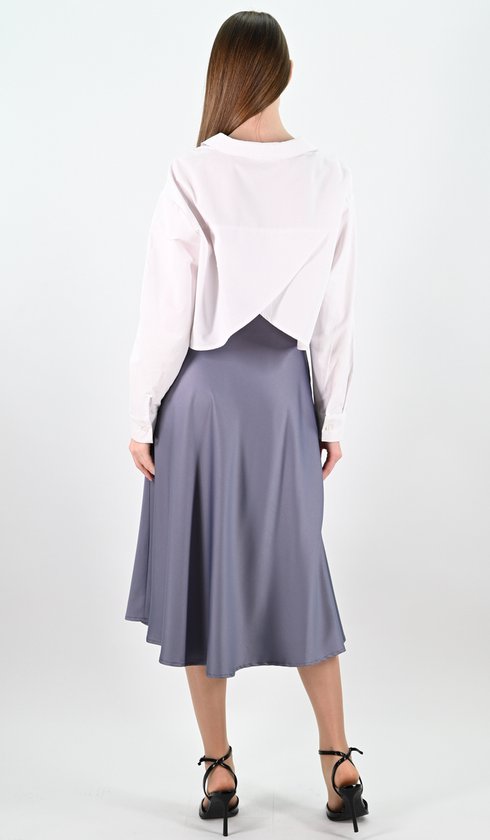 YesMooi - Jupe mi-longue en satin - Blauw Grijs - S (36)