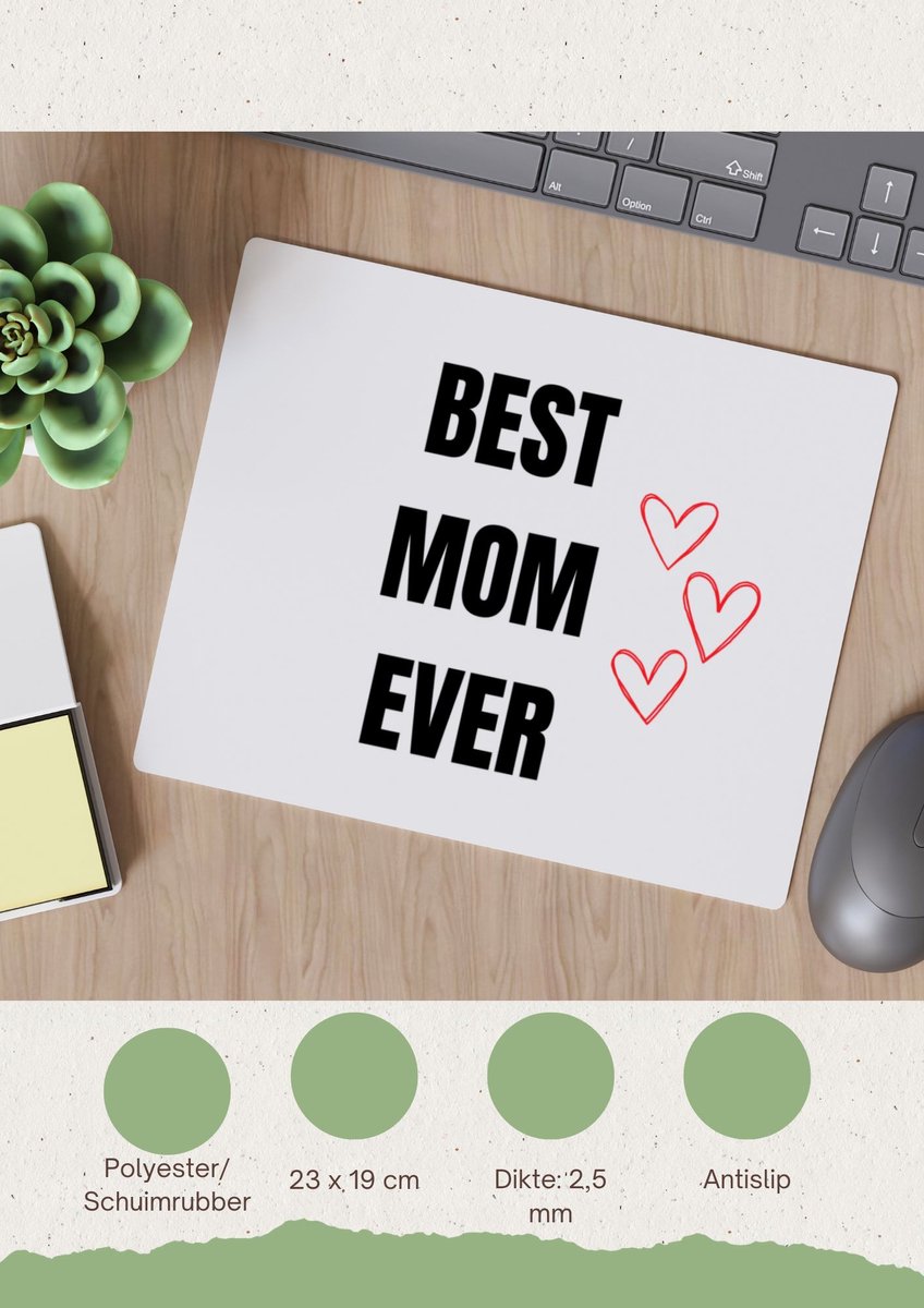 Akyol - best mom ever Muismat - Moeder - mama - moederdag - cadeau - verjaardag - oma - 23 bij 19 cm