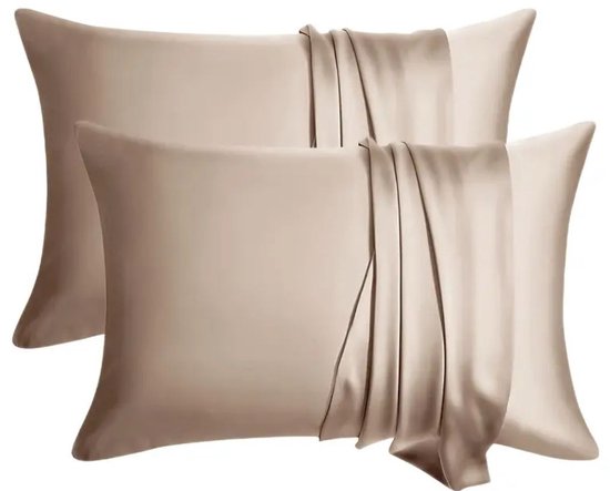 Taie d'oreiller beige 100% soie - Oreiller Silk Beauty beige - Taie d'oreiller 100% Silk de mûrier - 55 cm x 60 cm