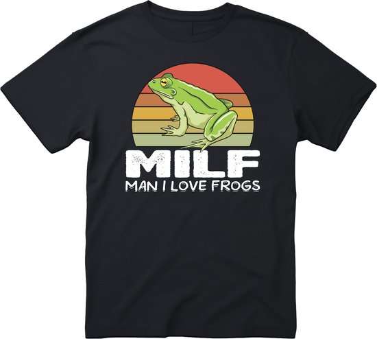 Man I Love Frogs - Milf T-shirt - cadeau - Zwart - Grappige T-shirts - DrogeHumor - Maat M