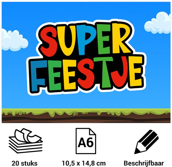 Uitnodiging kinderfeestje 20 stuks - Super Feestje - Voordeelset - Beschrijfbaar - Uitnodigingskaarten - Uitnodiging verjaardag - uitnodiging verjaardag feest - Uitnodiging kinderfeestje Jongen of Meisje - Uitnodiging feestje - uitnodigingen