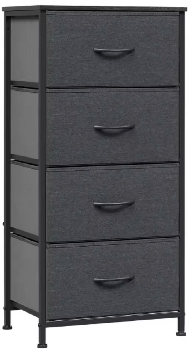 Kast, smalle commode met 4 laden van stof, kasten, organizer, metaal