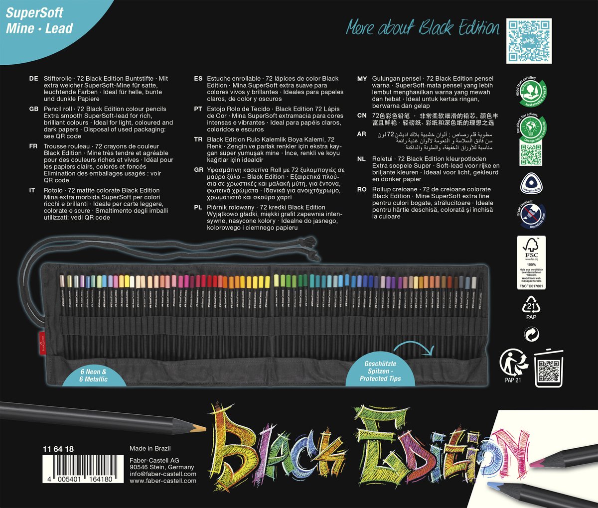 Faber-Castell kleurpotlood Black Edition - 72 stuks in roletui - zwart - FC-116418 — cadeau in Hobby - foto 7