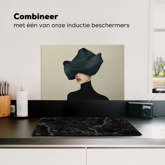 Crédence de Cuisinière en Aluminium 70x50 cm - Femme - Vert - Chapeau - Écran Pare-éclaboussures pour Plaque de Cuisson - Protection Murale