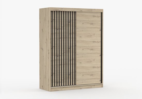 E-MEUBLES Armoire de Chambre avec 2 Portes coulissantes | Penderie (Tringle) avec étagères (LxHxP): 150x200x61 LARA 04 (Sonoma + Sonoma