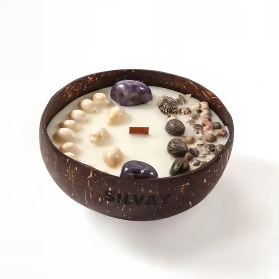 Luxe XL Geurkaars – Kokos, Vanille & Breeze Geur – 100% Sojawas – Met Zeeschelpen & Kristallen – Duurzaam Cadeau