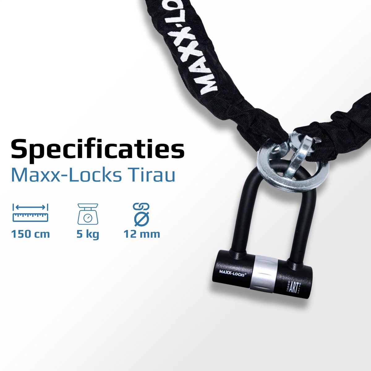 Maxx-Locks Tirau Art 4 Motorslot / Scooterslot - Kettingslot met Loop en Beugelslot - Art Gekeurd Slot voor Motor en Scooter & Brommer - 150 cm – foto 3