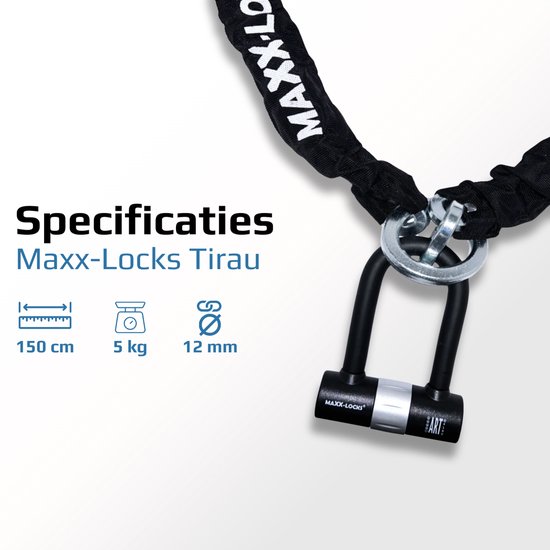 Maxx-Locks Tirau Art 4 Motorslot / Scooterslot - Kettingslot met Loop en Beugelslot - Art Gekeurd Slot voor Motor en Scooter & Brommer - 150 cm van Maxx — afbeelding 3
