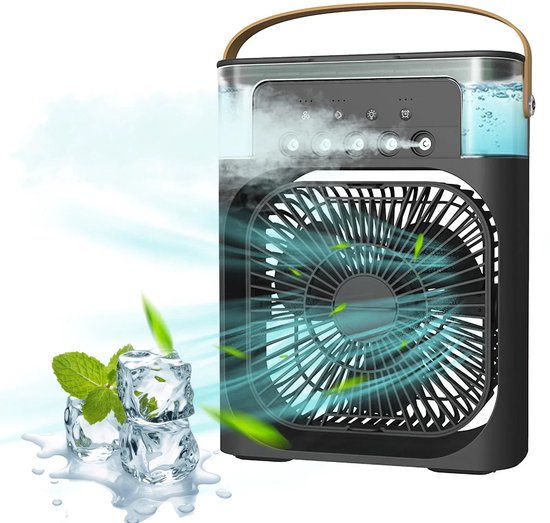 Draagbare ventilator met luchtbevochtiger, verneveling, timer en 7-kleuren LED voor bureau en thuis