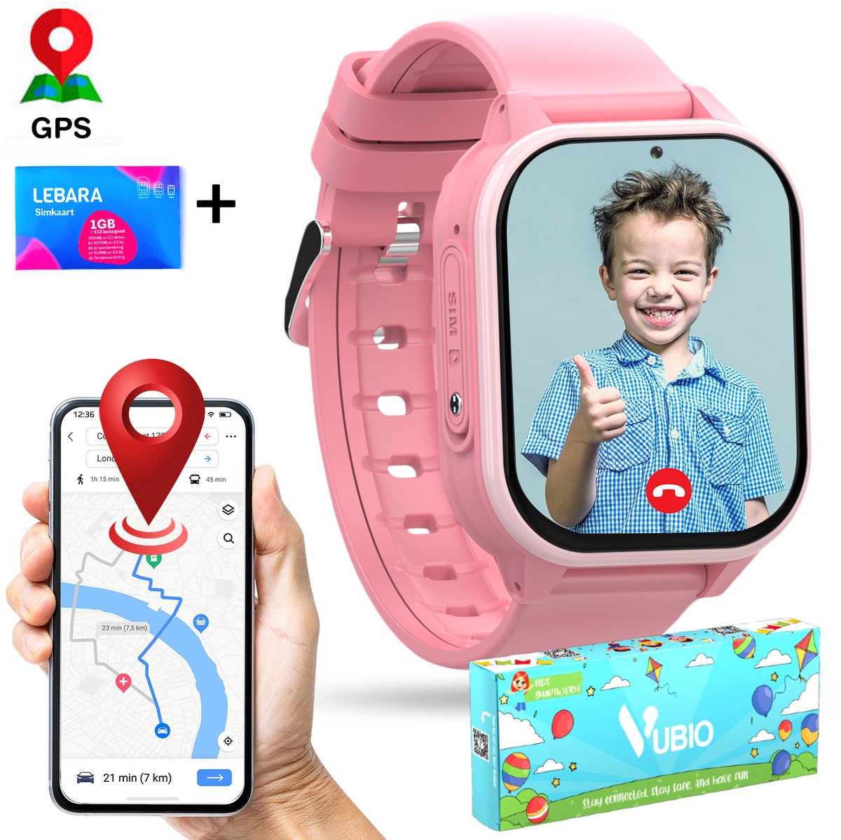 VUBIO Kinder Smartwatch 4G - GPS - Whatsapp - Videobellen + Simkaart