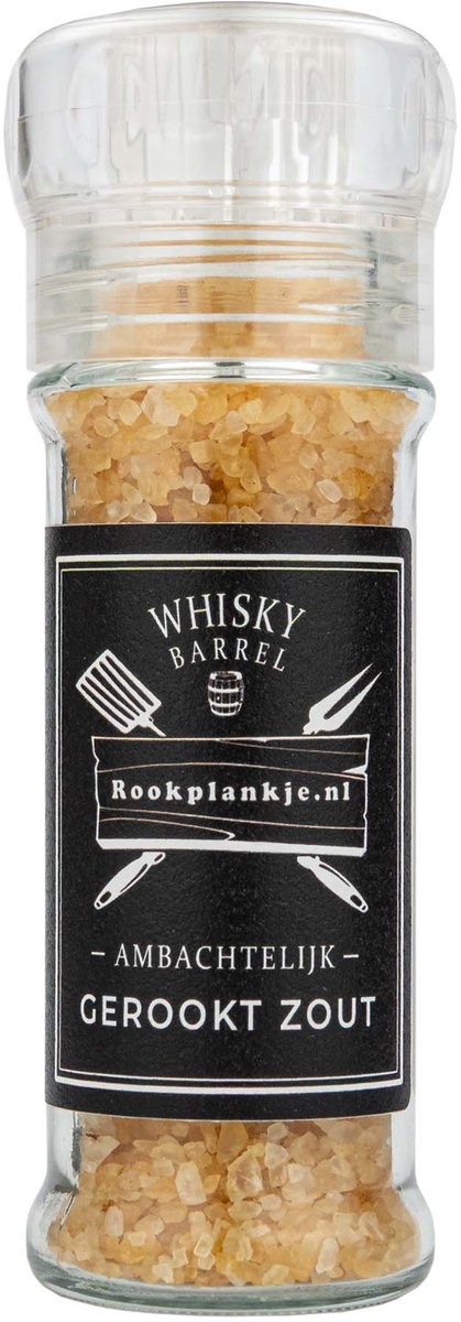 Rookplankje.nl - Ambachtelijk Gerookt Zout in Molen - Whisky Barrel - 100 gram