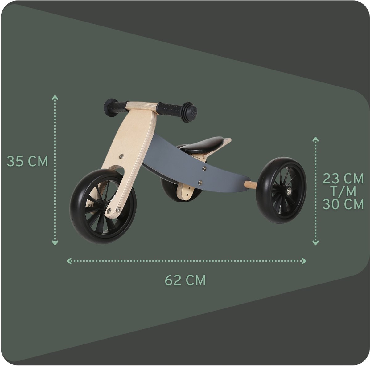 Bandits & Angels Smart Bike Loopfiets Hout 4-in-1 Grijs vanaf 1 jaar - Voor Jongens en Meisjes - Houten Loop Fiets - Omkeerbaar in Driewieler en Tweewieler - Verstelbaar Zadel — afbeelding 4